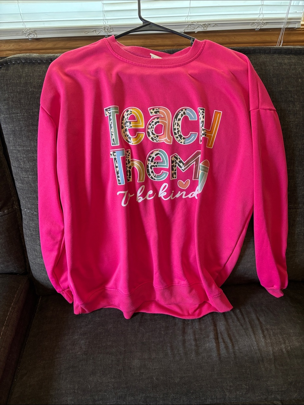 Bright Pink 'Teach Them' Graphic Crewneck Sweatshirt - Be Kind